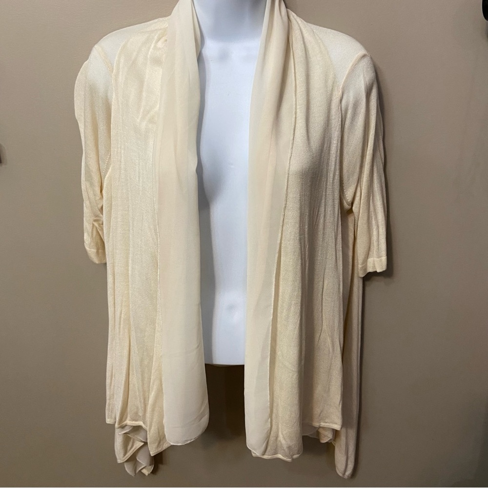 Short Sleeve Womens Cardigan Top with Sheer Overlay- size S/M